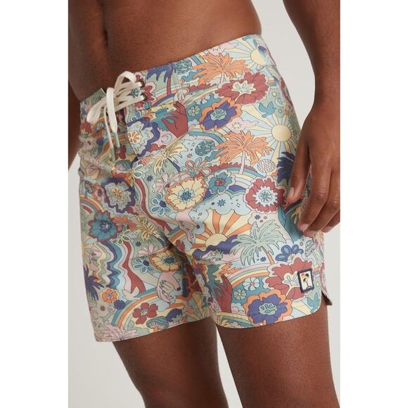 men Marine Layer Sz 30 Multicolor Groovy Print Lace Up Summer Beach Board Shorts - Picture 1 of 7